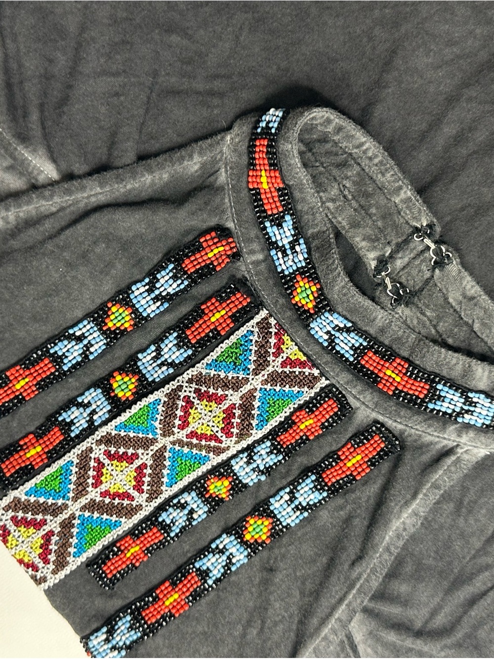Ecote UO Women’s Charcoal Beaded Halter Top 100% Cotton Boho Festival Y2K